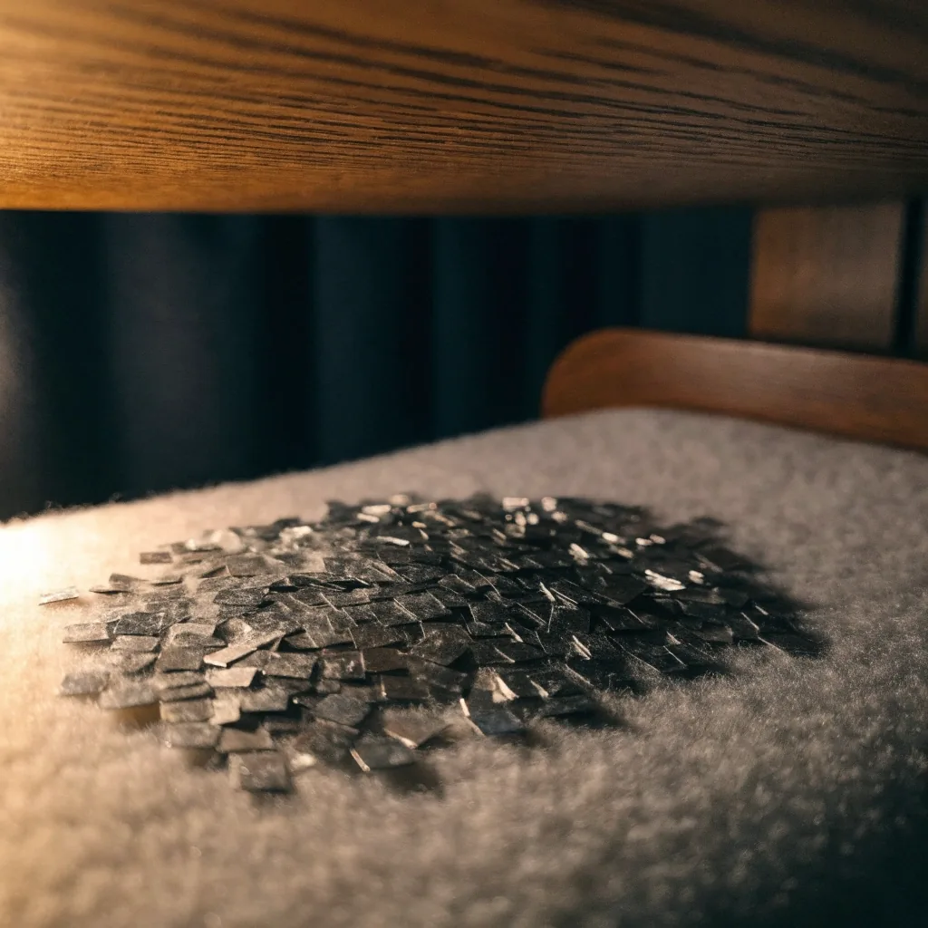 Escamas de zinc esparcidas sobre cuna de fieltro