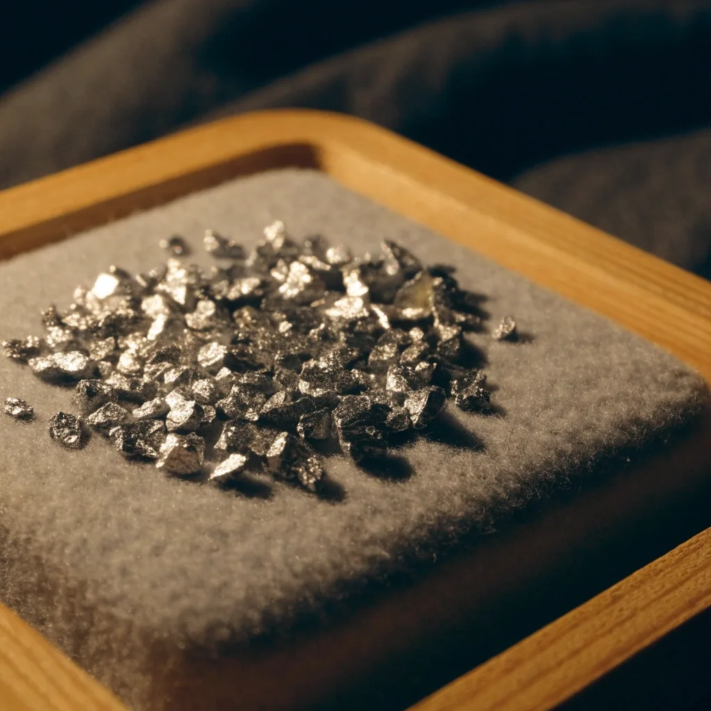 Escamas de zinc agrupadas sobre fieltro dentro de una montura